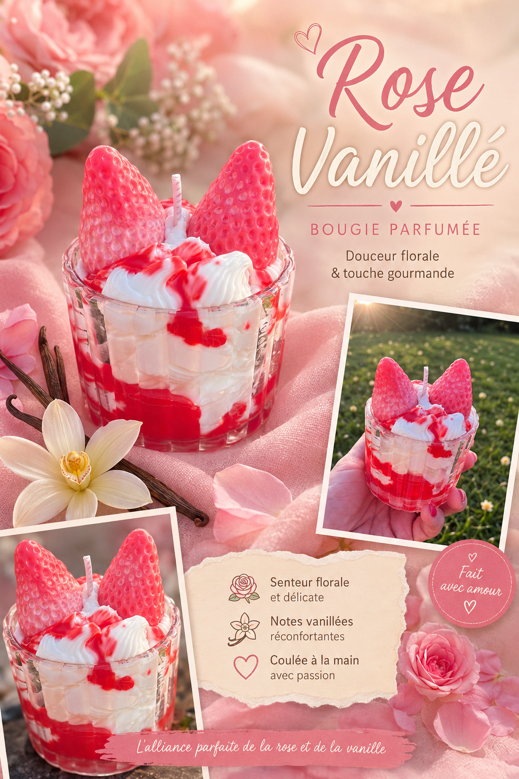 Bougie parfumée gourmande rose vanillé